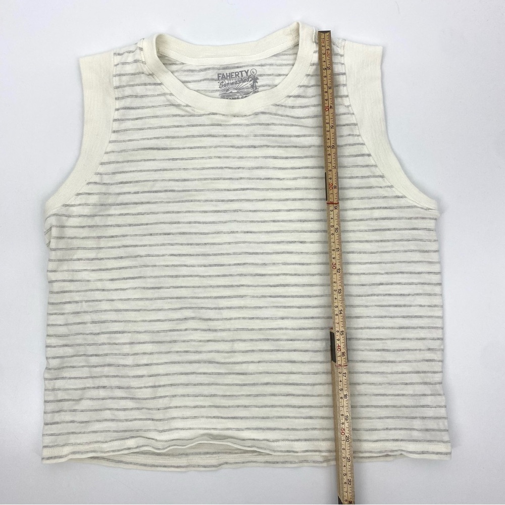 Faherty Sunwashed Slub Muscle Tank Top White Stripe Organic Cotton - Picture 5 of 8